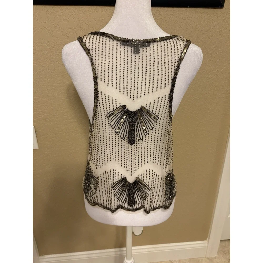 Women's Nude Sheer Embellished Top, By Black, Size Large - Picture 4 of 9